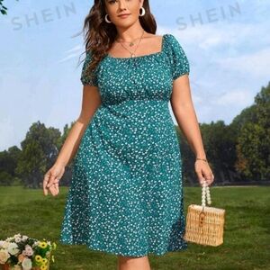NWT Shein Size 1X Floral Puff Sleeve Dress